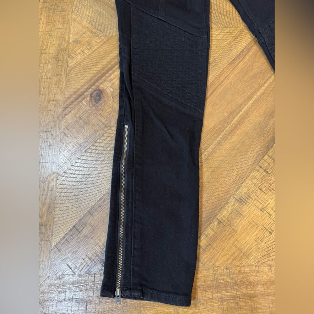 Skingraft Black Moto Skinny Jeans With Quilted Panels And Zipper Details Size 28 - Picture 16 of 16